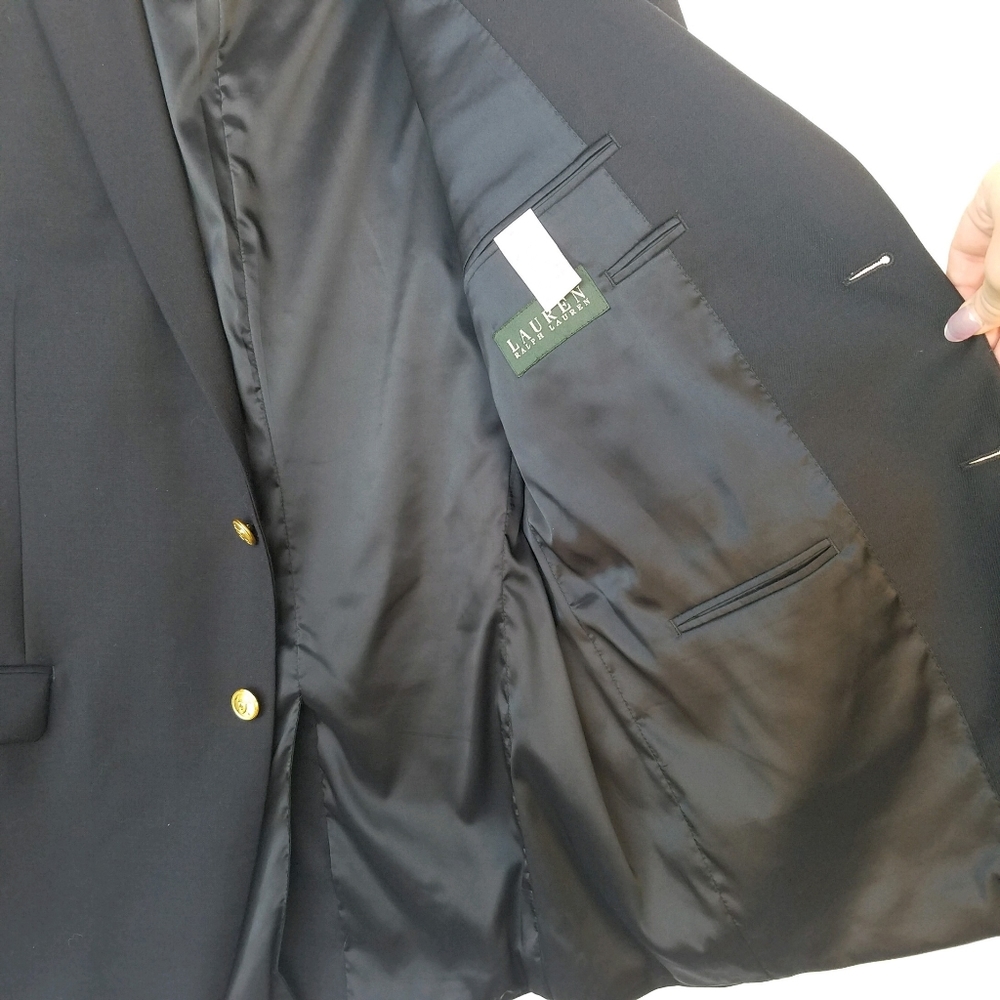 Ralph Lauren Wool Sport Coat Blazer 44R Navy Embossed Gold Buttons Like … - Picture 8 of 16